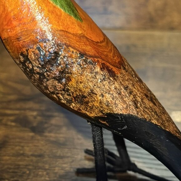 Carved Wood Bird Sculpture Folk Art Painted Bird on Metal Yarn Covered Legs 7” - Picture 10 of 11